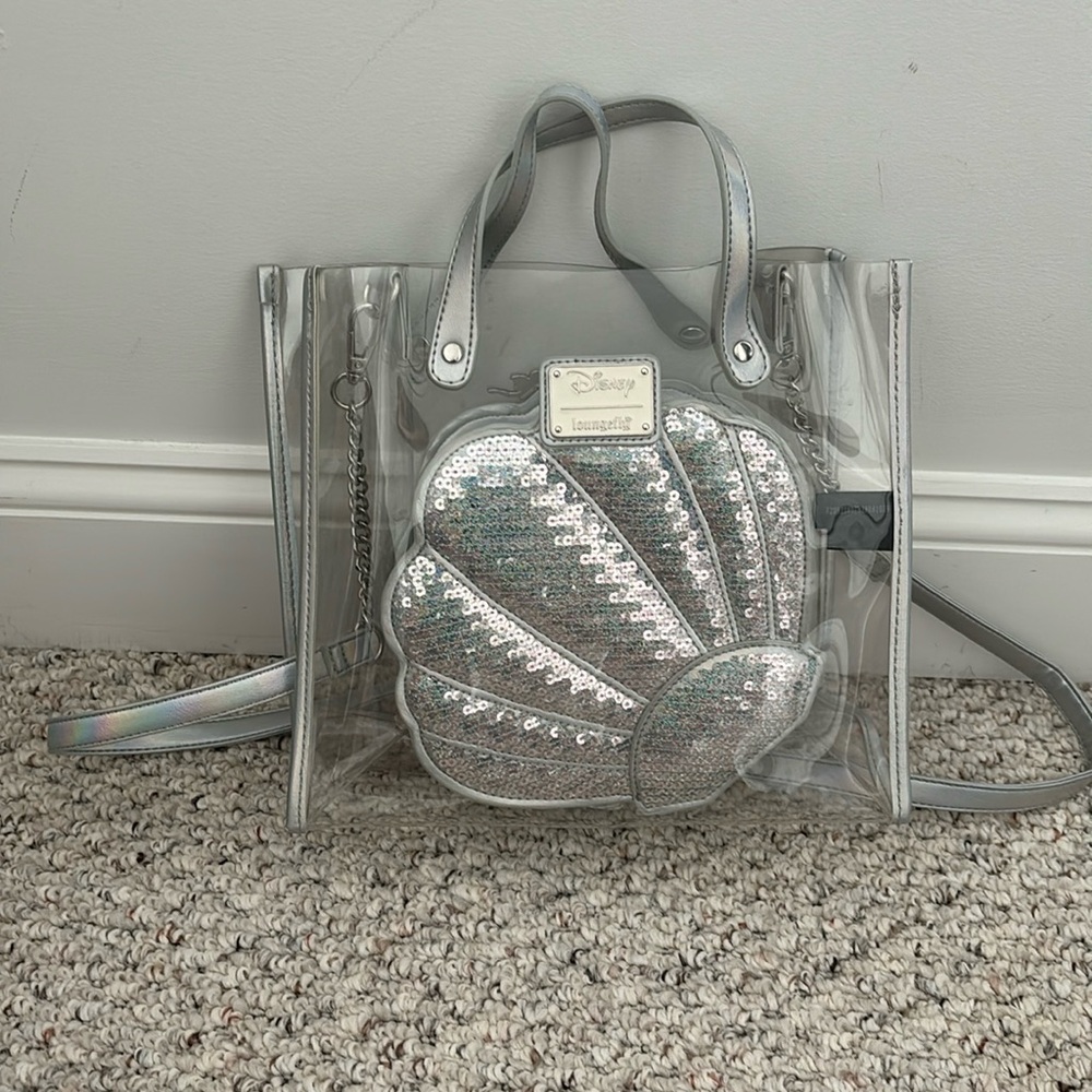 Loungefly 2 in 1 clear bag with iridescent silver accents